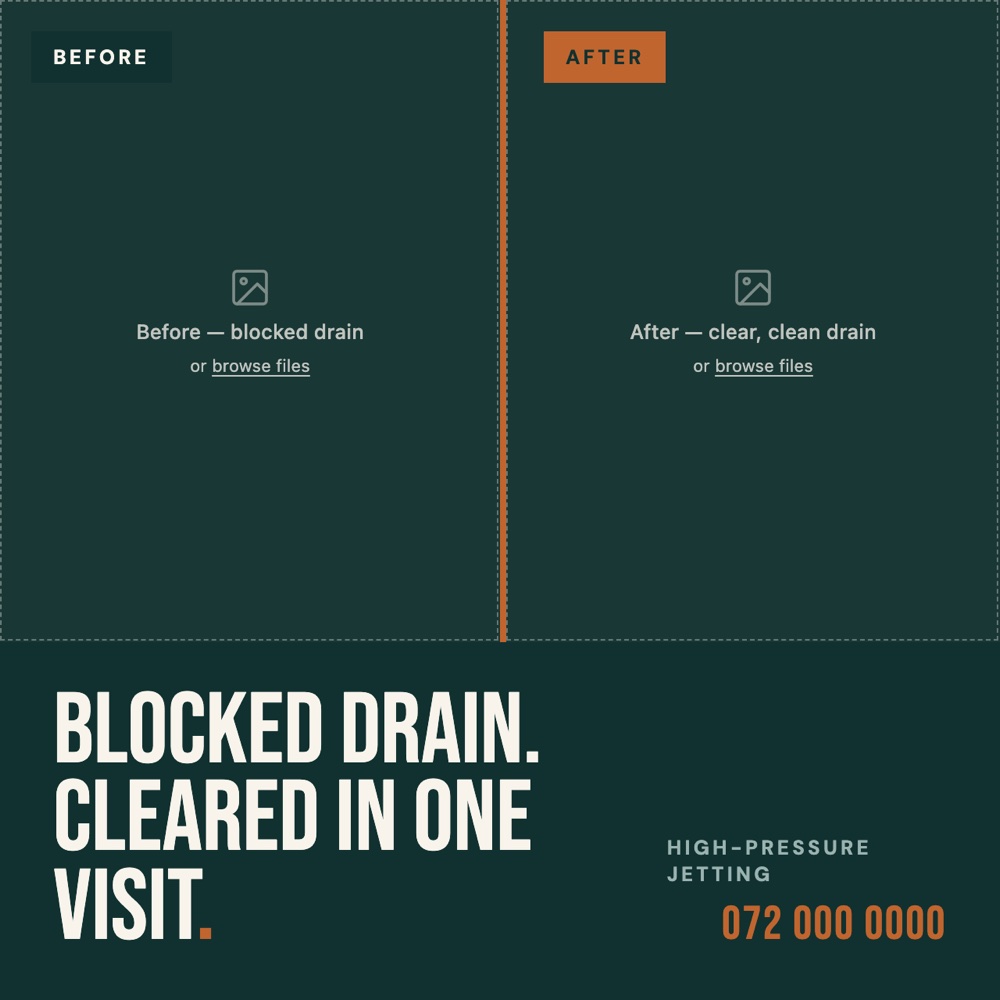 Before and after blocked drain Instagram post for Thabo's Plumbing